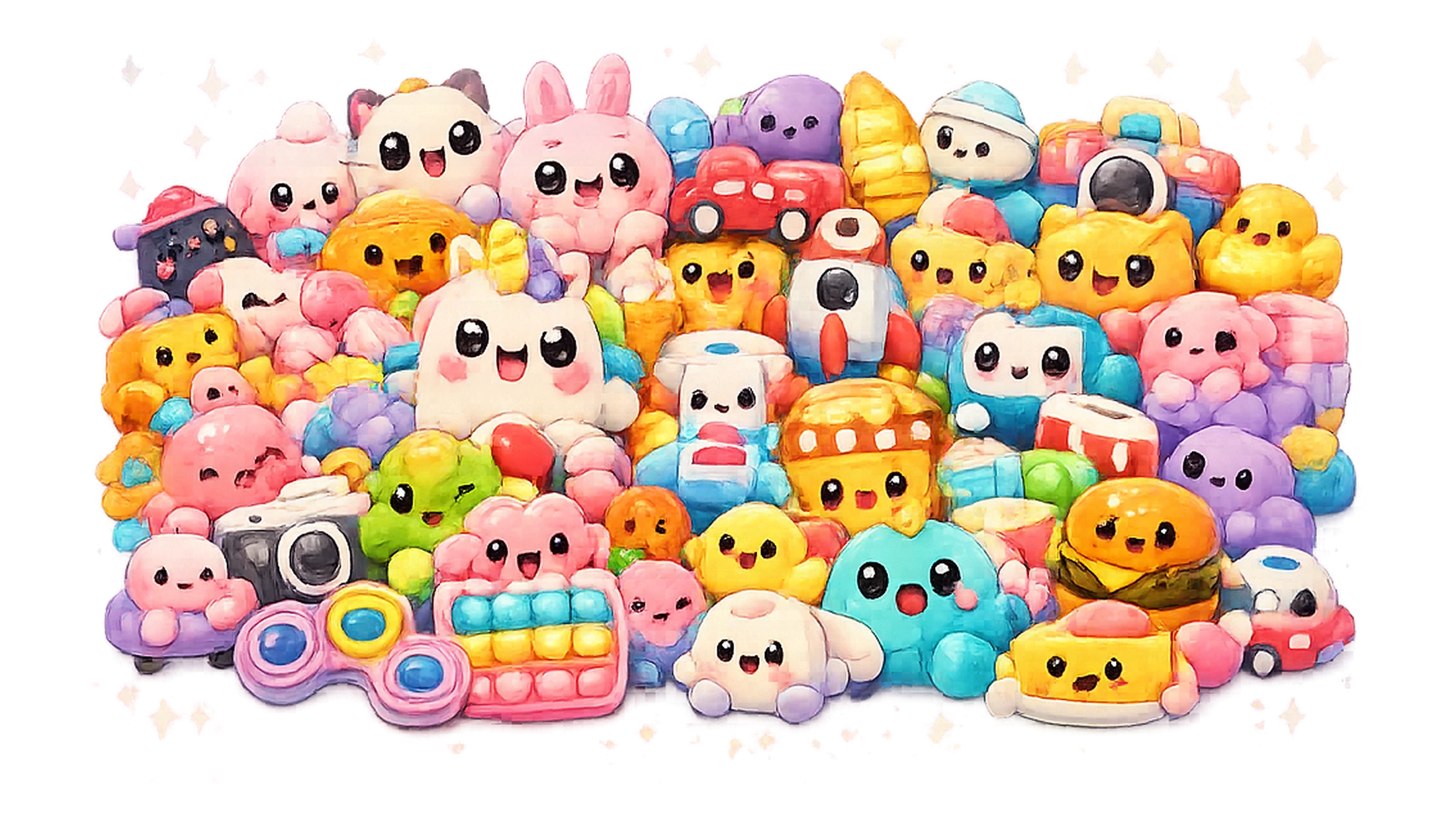 A large joyful group of Squishito characters